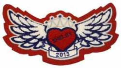 This is a winged heart patch with an embroidered crown.  Used on the back or front of a varsity letterman jacket