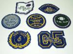 Group of seven chenille patches.  Navy Blue, White and Grey chenille.  Class of patch, National Honor Society, Baseball and football patches.  Also included is a state chenille patch and shape patch in a circle.