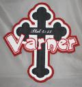 Beautiful Chenille Name Patch with Tackle Twill Cross for the Back of a Letterman Jacket